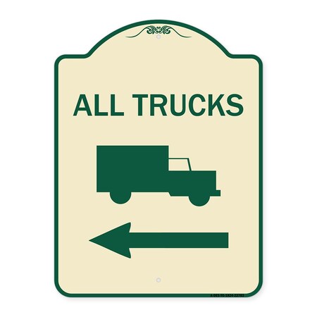 Trucks All Trucks With Truck Symbol & Left Arrow Heavy-Gauge Aluminum Architectural Sign